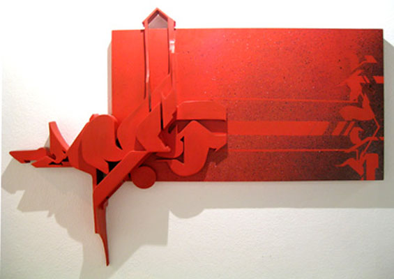etnik - red lettering - graffiti sculpture